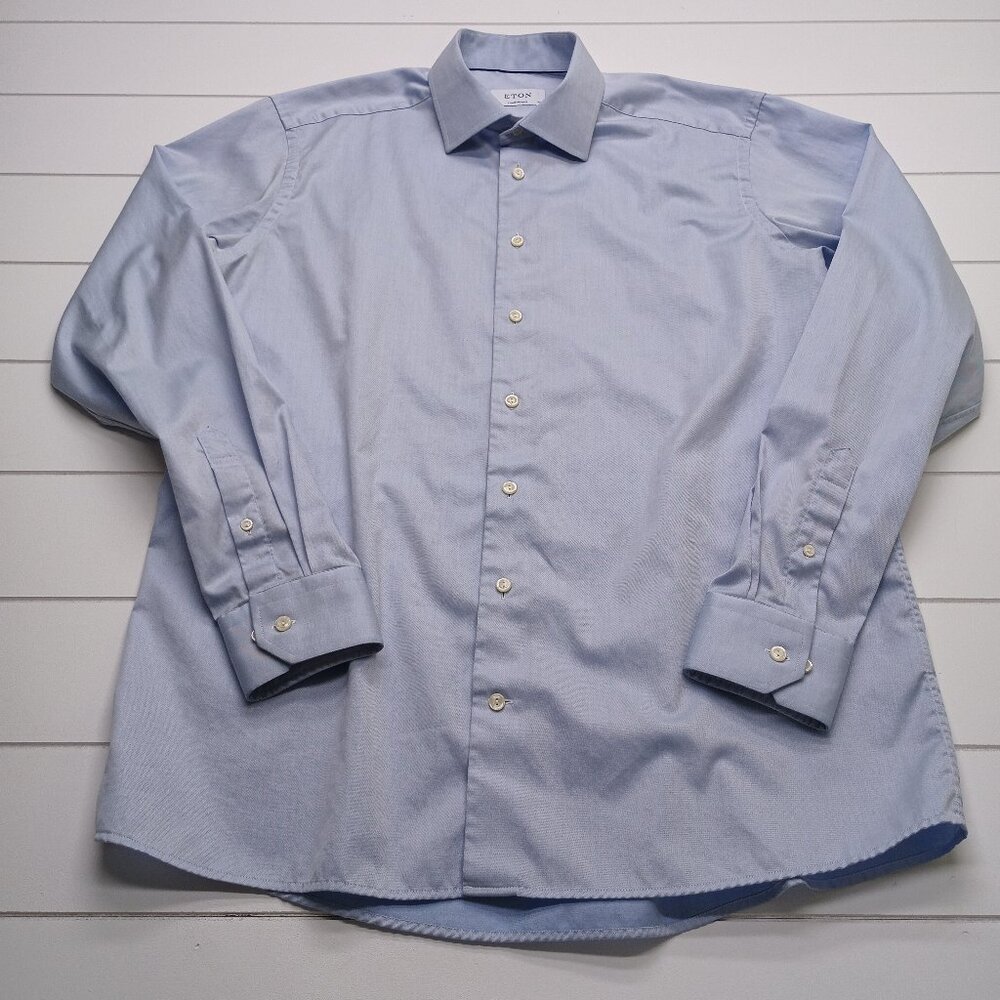 Eton Light Blue Dress Shirt Contemporary Fit Ivy League Preppy Mens 17.5 44
